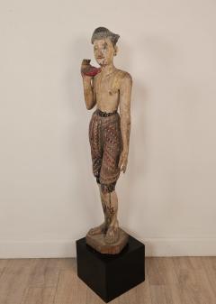 19th Century Southeast Asian Tall Painted Carved Wood Figure of a Man - 4360645