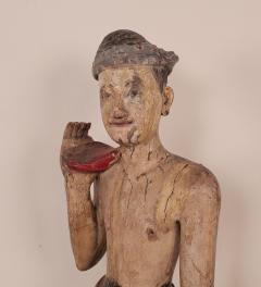 19th Century Southeast Asian Tall Painted Carved Wood Figure of a Man - 4360646