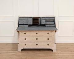 19th Century Swedish Bureau With Carved Columns And Blue Painted Interior - 4506591