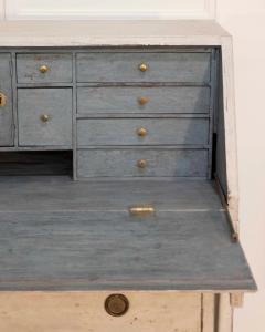 19th Century Swedish Bureau With Carved Columns And Blue Painted Interior - 4506594