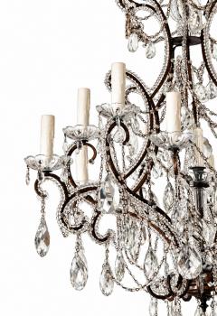 19th Century Toscano 12 lite Iron Crystal Chandelier US wiring - 4788979