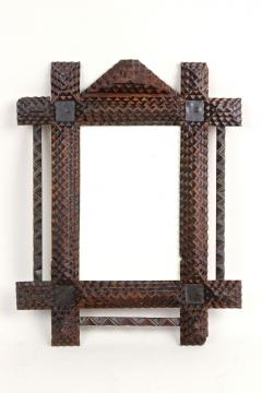 19th Century Tramp Art Photo Frame Notch Cut Design Handcarved AT ca 1880 - 4827618