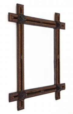 19th Century Tramp Art Rustic Wall Mirror Handcarved Austria ca 1870 - 3898505