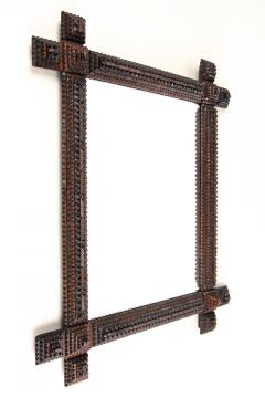 19th Century Tramp Art Rustic Wall Mirror Handcarved Austria ca 1880 - 4342636
