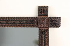 19th Century Tramp Art Rustic Wall Mirror Handcarved Austria ca 1880 - 4342643