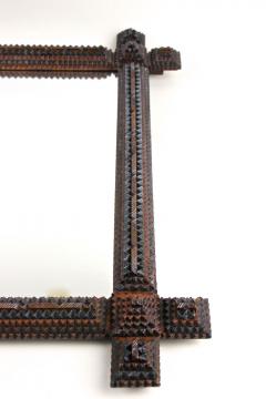 19th Century Tramp Art Rustic Wall Mirror Handcarved Austria ca 1880 - 4342648
