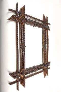 19th Century Tramp Art Wall Mirror Basswood Handcarved Austria ca 1870 - 4792106