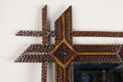 19th Century Tramp Art Wall Mirror Basswood Handcarved Austria ca 1870 - 4792107