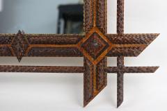 19th Century Tramp Art Wall Mirror Basswood Handcarved Austria ca 1870 - 4792110