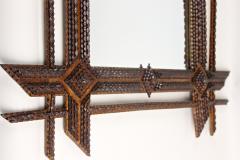 19th Century Tramp Art Wall Mirror Basswood Handcarved Austria ca 1870 - 4792111