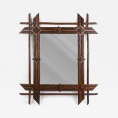 19th Century Tramp Art Wall Mirror Basswood Handcarved Austria ca 1870 - 4792136