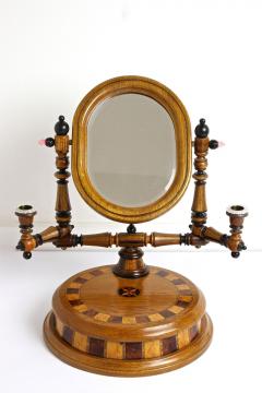 19th Century Vanity Table Mirror With Candlesticks Micro Inlays AT ca 1890 - 4616643