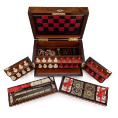 19th Century Victorian Burr Walnut Games Compendium Cards Board Games c 1890 - 2856455