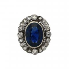 19th Century Victorian Era 15 Carat Burma Oval Cut Sapphire and Diamond Ring - 3551625