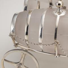 19th Century Victorian Frosted Glass Silver Plated Spirit Barrel Cart c 1880 - 3087282