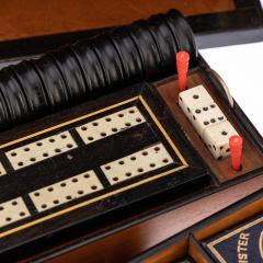 19th Century Victorian Walnut Games Compendium Cards Board Games c 1890 - 2914542