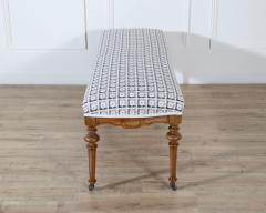 19th Century Walnut Upholstered Bench with Turned Legs and Casters - 4507277