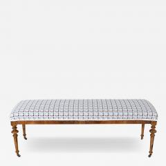 19th Century Walnut Upholstered Bench with Turned Legs and Casters - 4508403