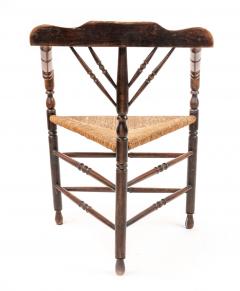 19th Century Wooden Spindle Corner Chair with Rush Seat - 4501741