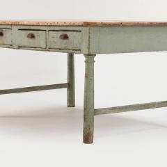 19th Century painted three drawer farm table having turned legs and natural top  - 3365634