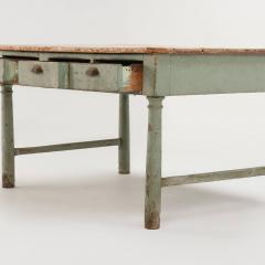 19th Century painted three drawer farm table having turned legs and natural top  - 3365635