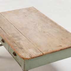 19th Century painted three drawer farm table having turned legs and natural top  - 3365637