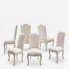 19th Century set of Six Louis XV Dining Chairs in linen upholstery - 4717585