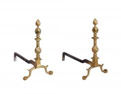 19th c American Brass Flame Tip Andirons - 4732825