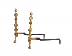 19th c American Brass Flame Tip Andirons - 4732834