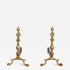 19th c American Brass Flame Tip Andirons - 4732917