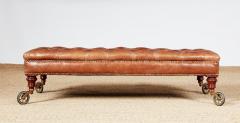 19th c English Country House Saddle Leather Tufted Ottoman - 3906319