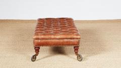 19th c English Country House Saddle Leather Tufted Ottoman - 3906321