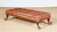 19th c English Country House Saddle Leather Tufted Ottoman - 3906323
