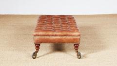 19th c English Country House Saddle Leather Tufted Ottoman - 3906324
