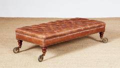 19th c English Country House Saddle Leather Tufted Ottoman - 3906325