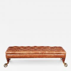 19th c English Country House Saddle Leather Tufted Ottoman - 3908955