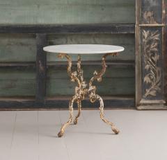 19th c French Cast Iron Pedestal Table with Original Paint and Carrara Marble - 3086516