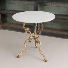 19th c French Cast Iron Pedestal Table with Original Paint and Carrara Marble - 3086523