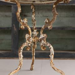 19th c French Cast Iron Pedestal Table with Original Paint and Carrara Marble - 3086528