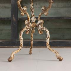 19th c French Cast Iron Pedestal Table with Original Paint and Carrara Marble - 3086529