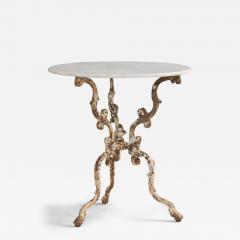19th c French Cast Iron Pedestal Table with Original Paint and Carrara Marble - 3088670