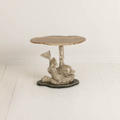 19th c Italian Silver Leaf Dolphin Side Table with Original Wood Grain Onyx Top - 3692984