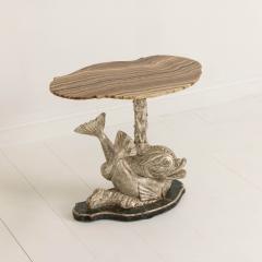 19th c Italian Silver Leaf Dolphin Side Table with Original Wood Grain Onyx Top - 3692986