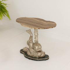 19th c Italian Silver Leaf Dolphin Side Table with Original Wood Grain Onyx Top - 3692987