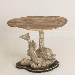 19th c Italian Silver Leaf Dolphin Side Table with Original Wood Grain Onyx Top - 3692988