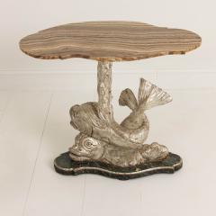 19th c Italian Silver Leaf Dolphin Side Table with Original Wood Grain Onyx Top - 3692992