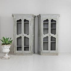 19th c Pair of French Painted Armoire Cabinets with Serpentine Sides - 3413065