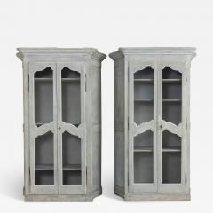 19th c Pair of French Painted Armoire Cabinets with Serpentine Sides - 3414503
