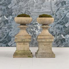 19th c Pair of Scottish Buff Terracotta Urns with Classic Plinths - 4035878