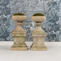 19th c Pair of Scottish Buff Terracotta Urns with Classic Plinths - 4035891